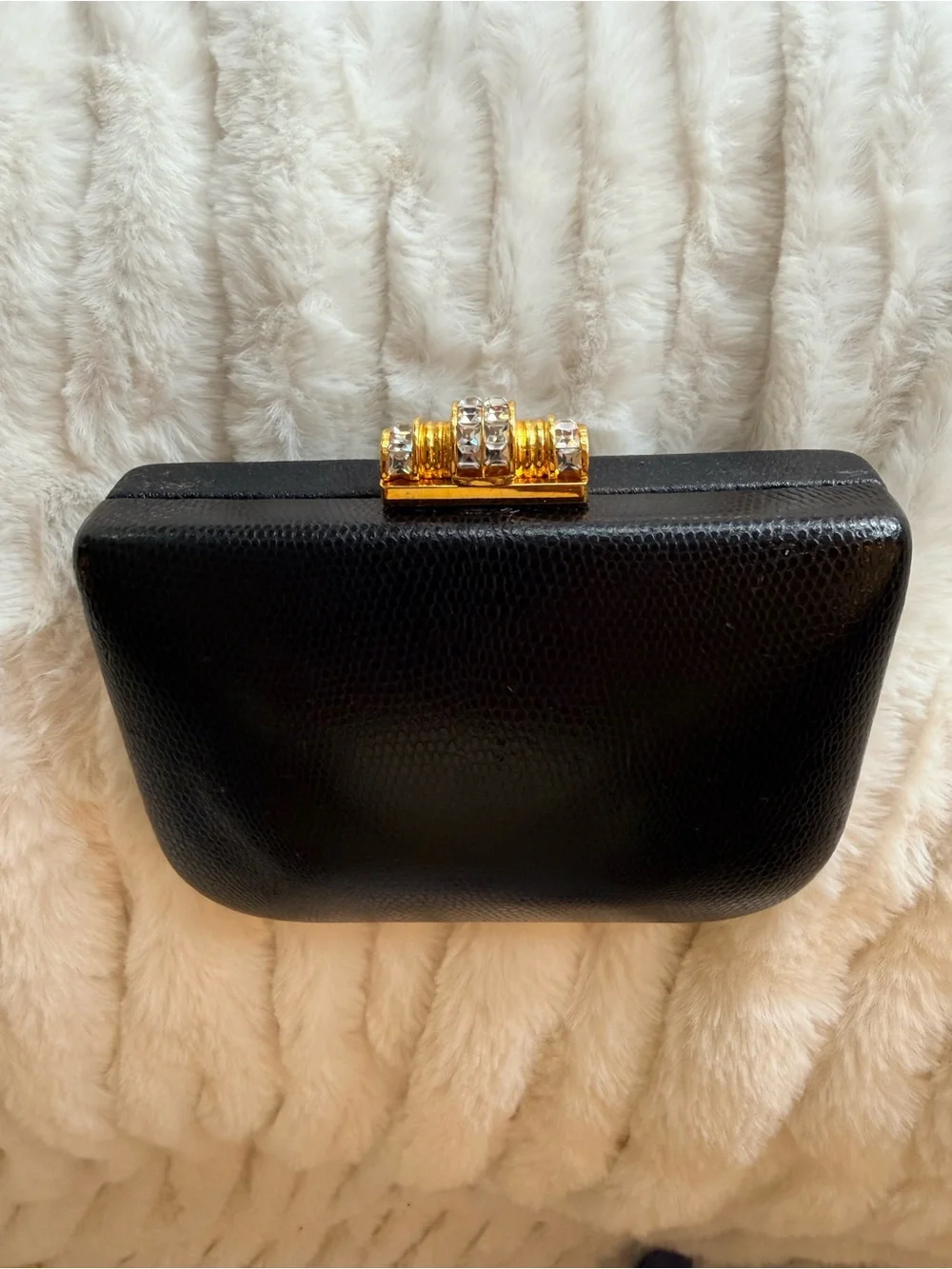 RODO Black Leather Evening Crossbody with Gold Chain